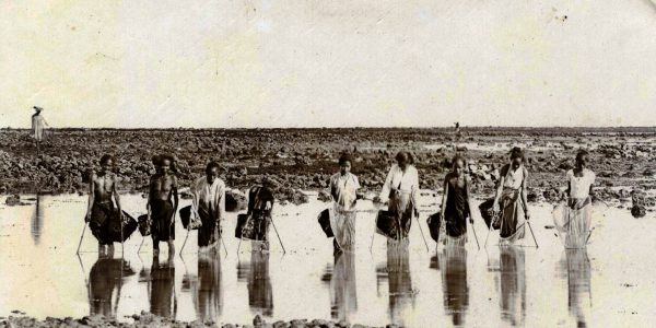 Kaum perempuan mencari ikan (makameting) dengan jaring di pantai Ba’a, Rote, tahun 1920